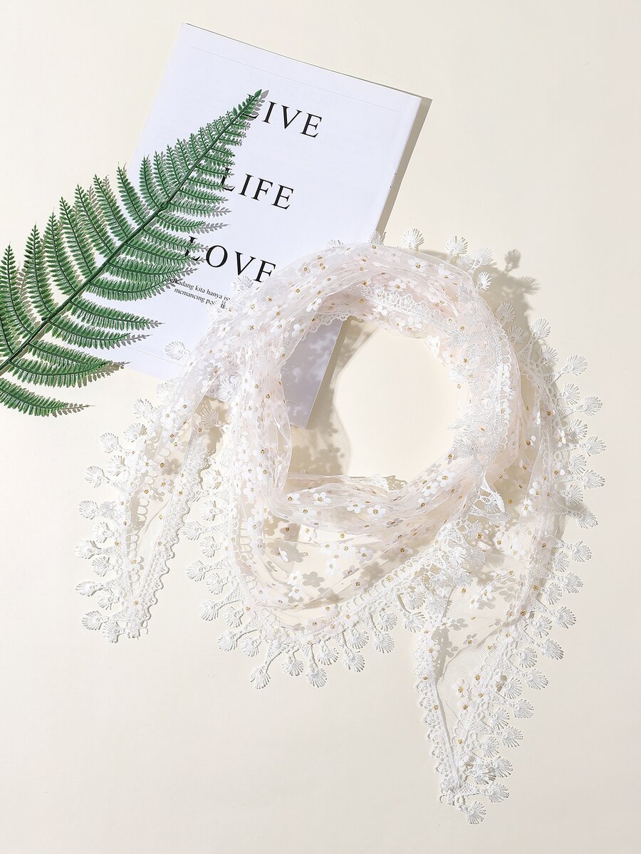 Pañuelo transparente con estampado de flor - Blanco - Ver 1