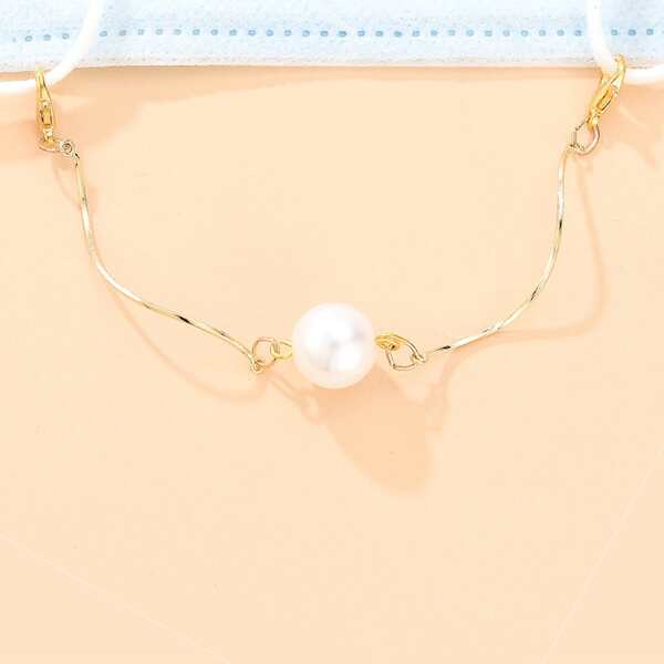 

Faux Pearl Decor Face Mask Chain, Gold