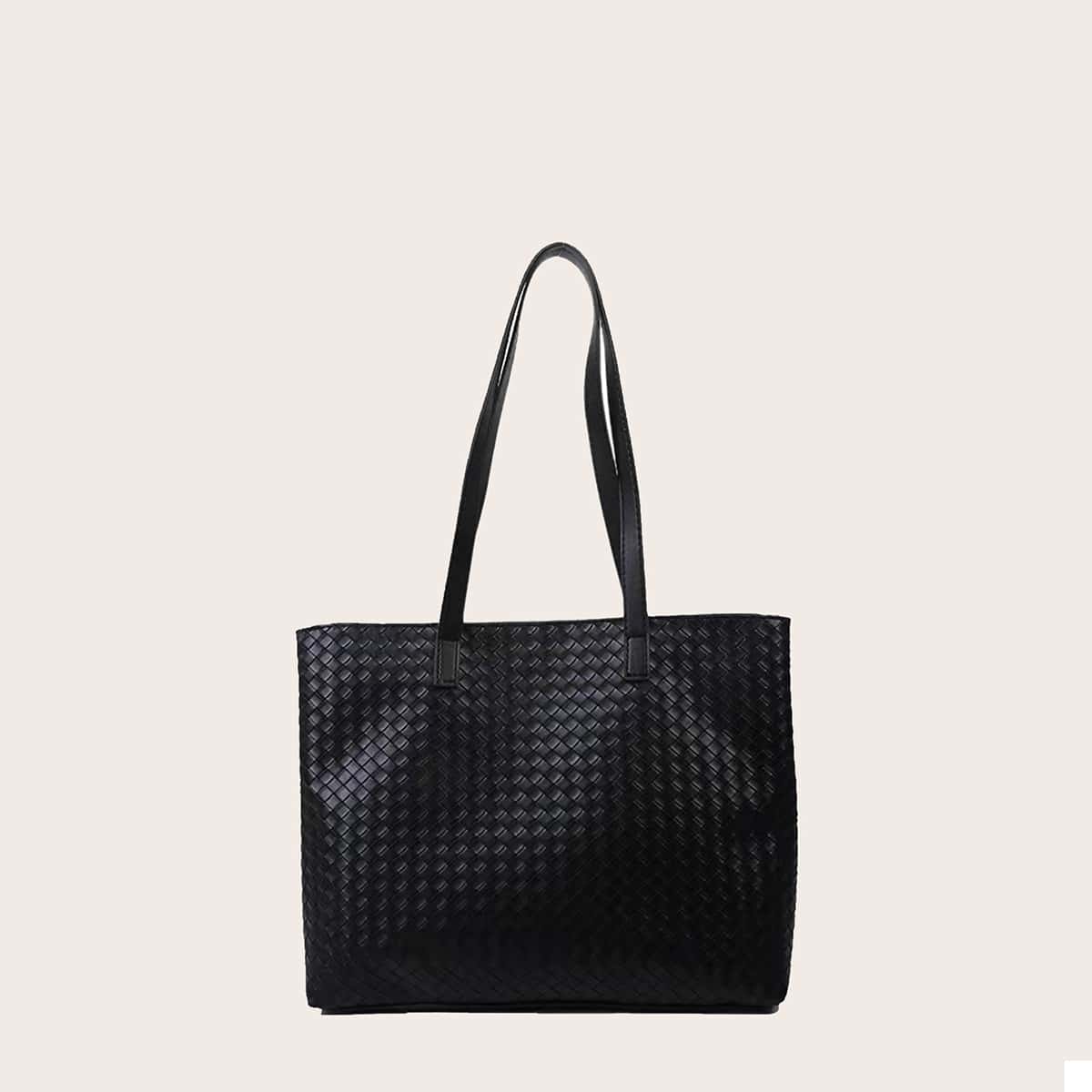 

Solid Weave Tote Bag, Black