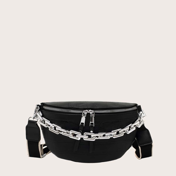 

Croc Embossed Chain Fanny Pack, Black