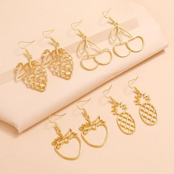 

4pairs Fruit Design Hollow Earrings, Gold