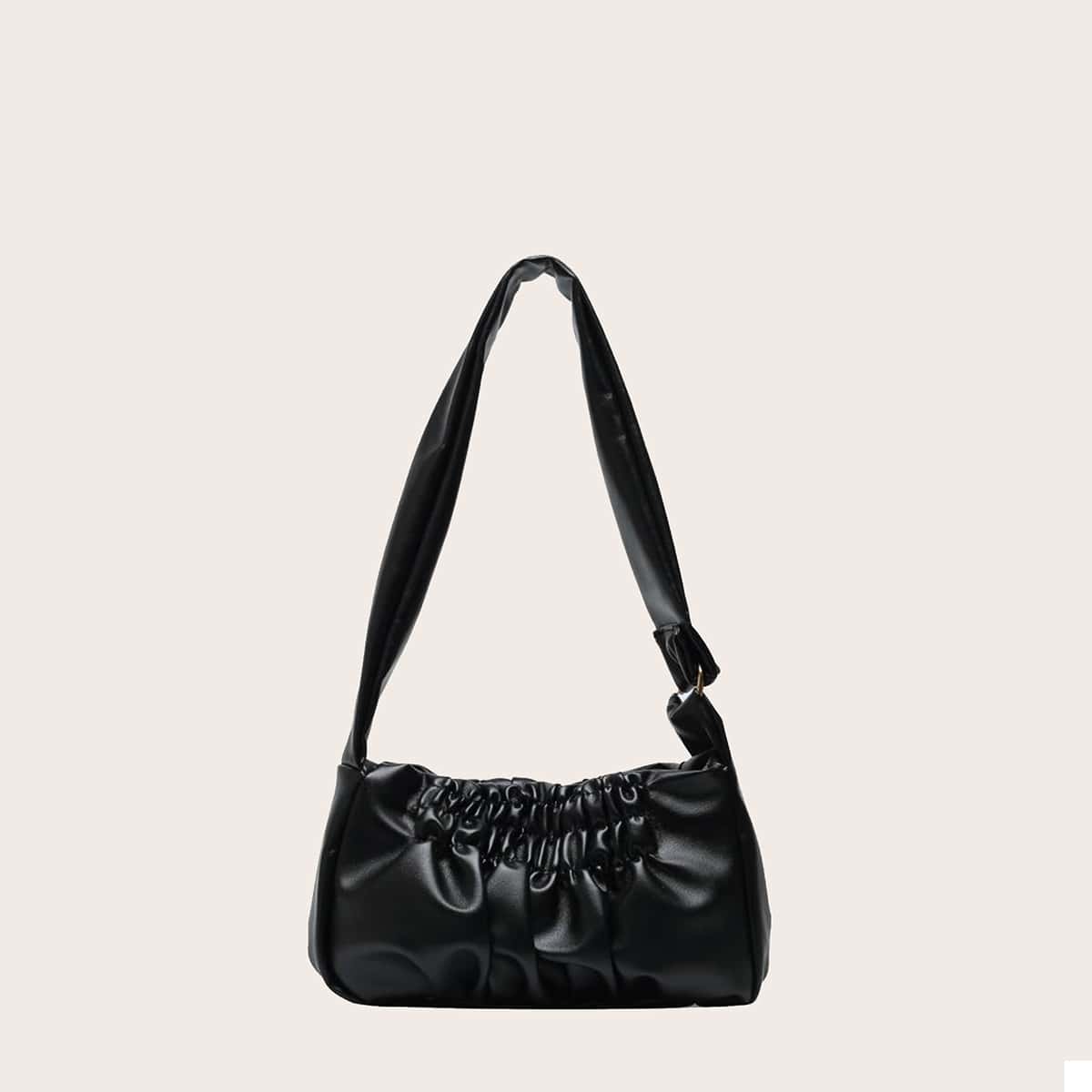 

Solid Ruched Baguette Bag, Black