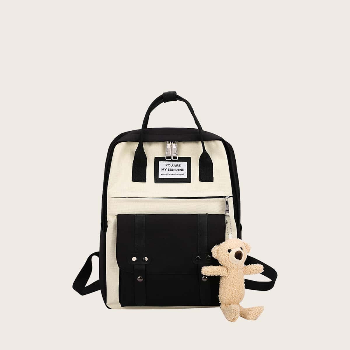 

Colorblock Zip Backpack, Black and white