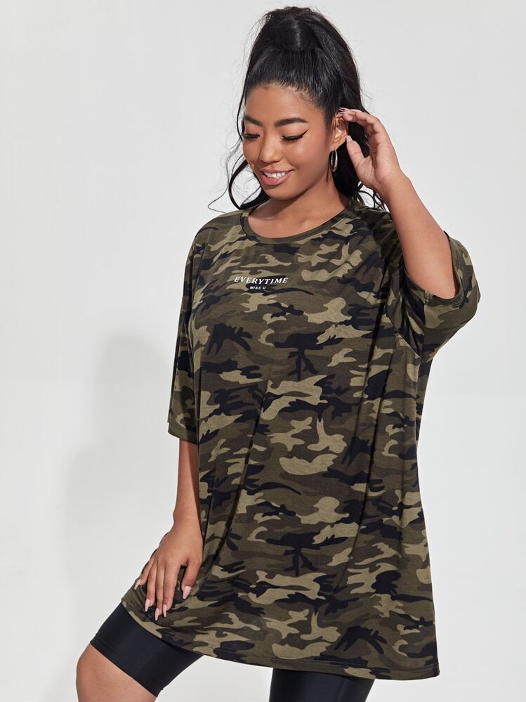 SHEIN EZwear 加字母图案迷彩 T 恤，夏季 - 彩色 - 查看 4