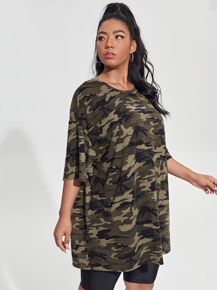 SHEIN EZwear 加字母图案迷彩 T 恤，夏季 - 彩色 - 查看 5