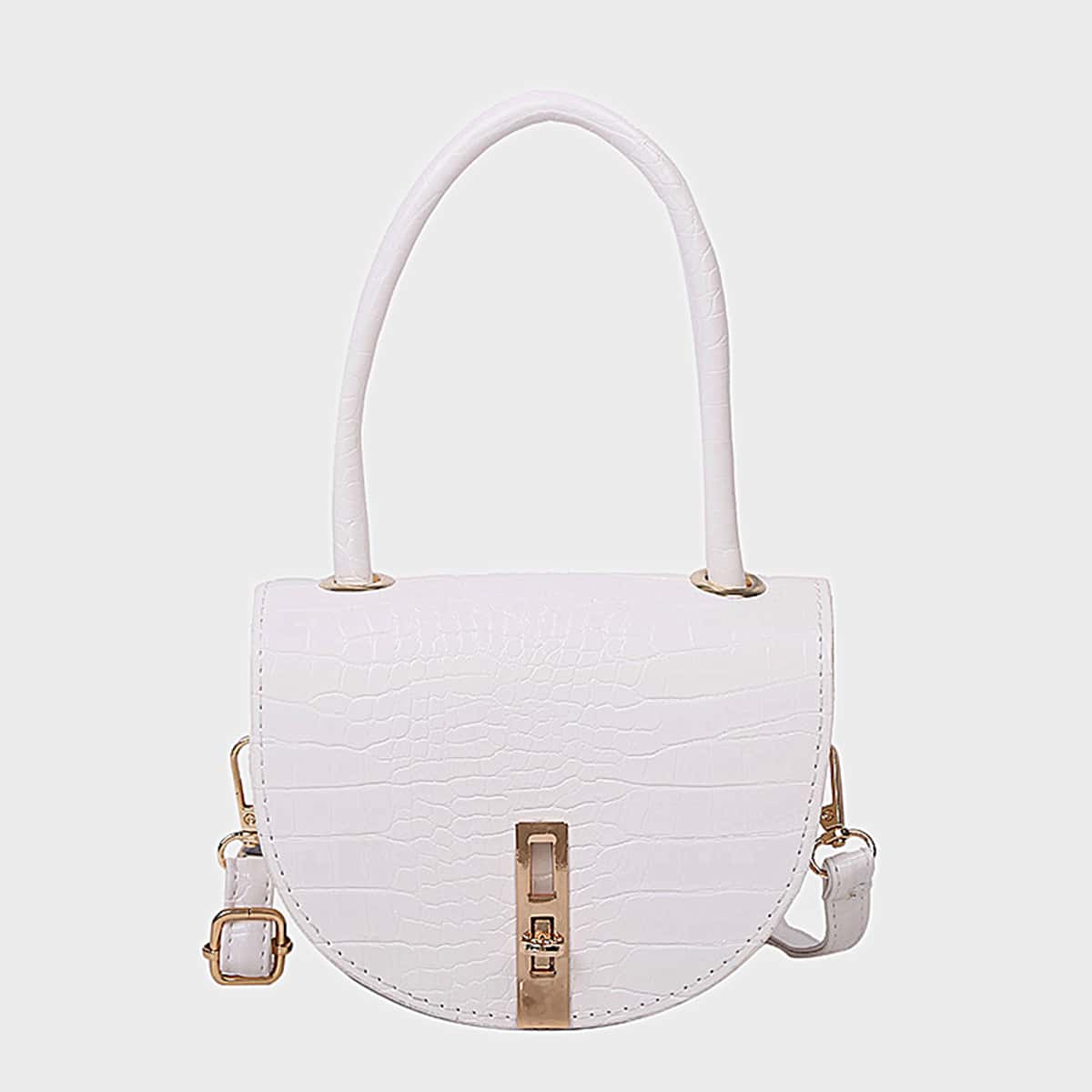 

Croc Embossed Saddle Bag, White