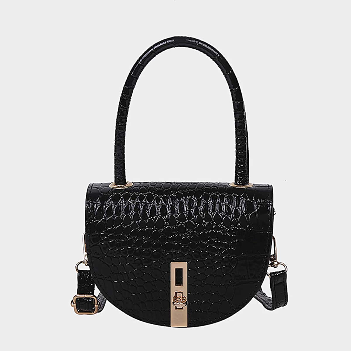 

Croc Embossed Saddle Bag, Black