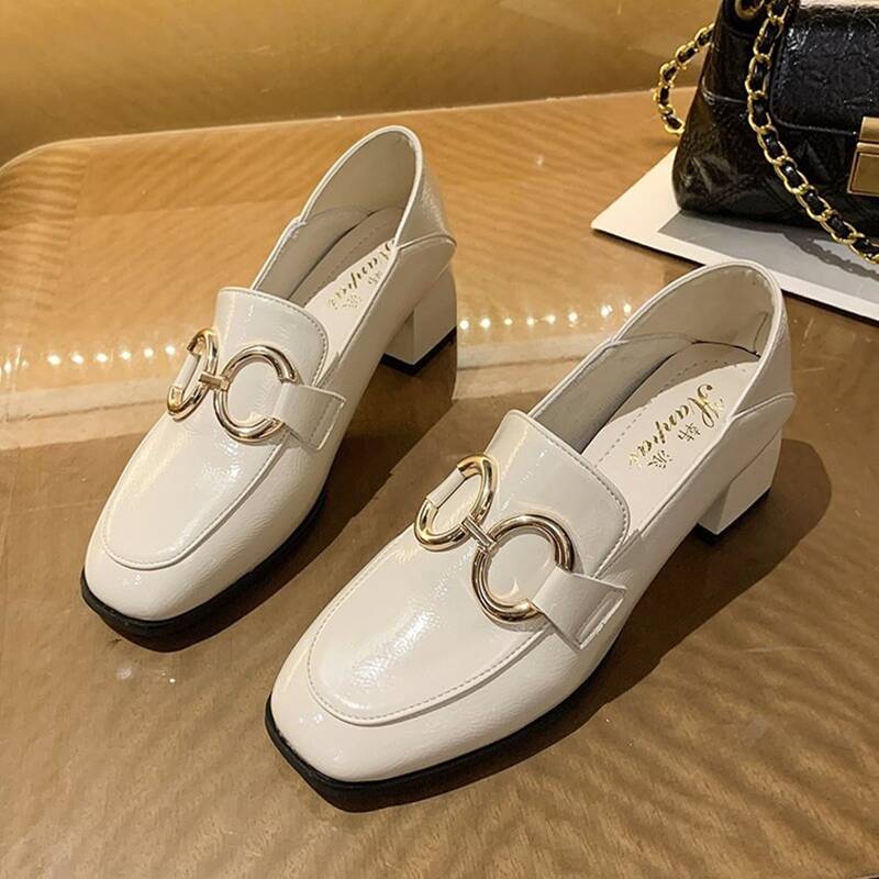 

Chain Chunky Heeled Loafers, Beige