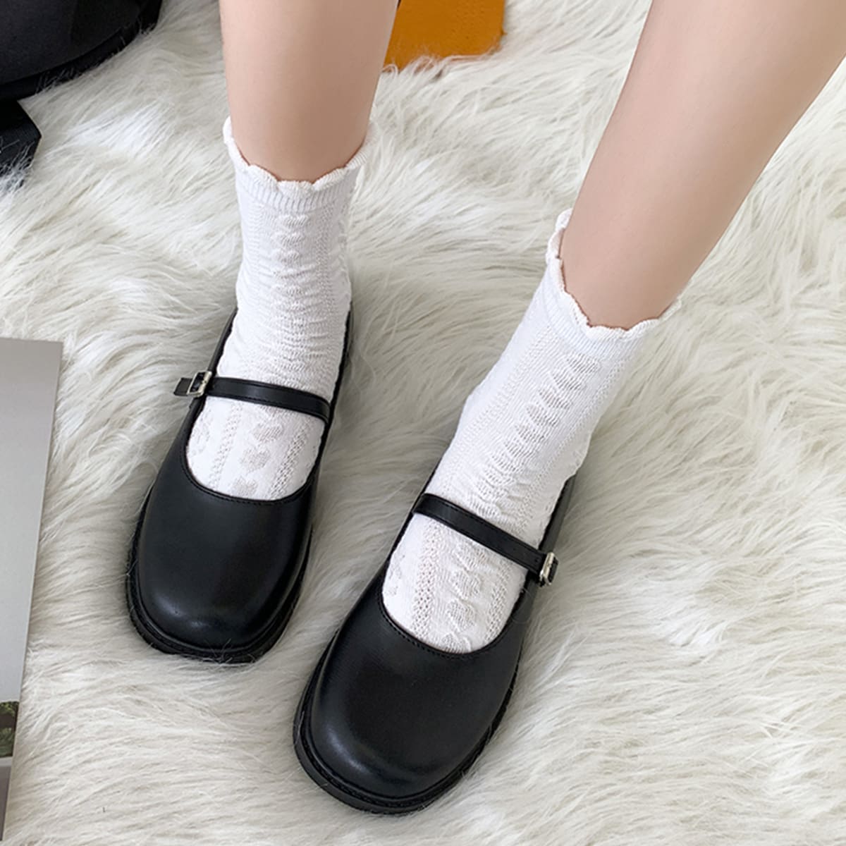 

Square Toe Mary Jane Flats, Black