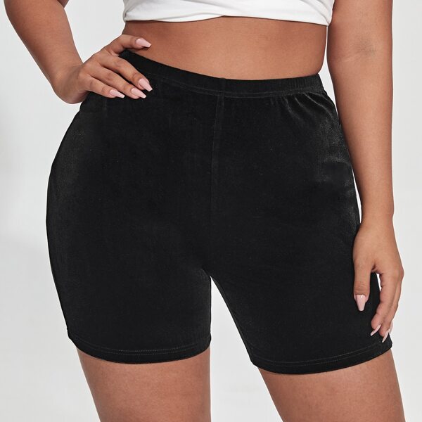 

Plus Solid Velvet Biker Shorts, Black