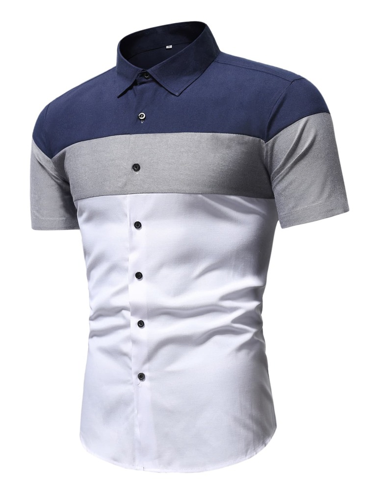 Manfinity Men Cut And Sew Button Front Shirt - Multicolor - View 3