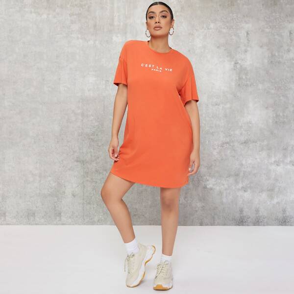 

Maternity Letter Graphic Drop Shoulder Tee Dress, Orange