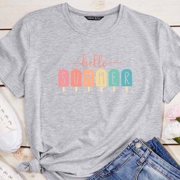 

Letter Graphic Crew Neck Tee, Light grey