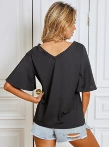 Cut Out Shoulder Top - Black - View 2