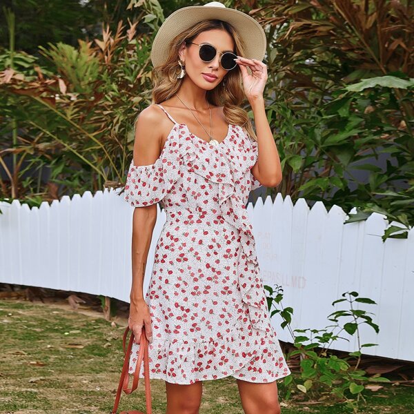 

Ditsy Floral Cold Shoulder Dress, Multicolor