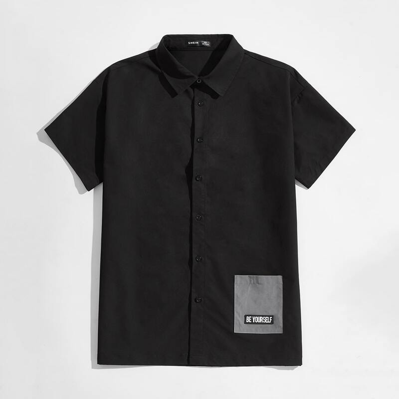 

Guys Contrast Patch Pocket Shirt, Black