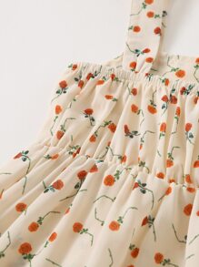 SHEIN Toddler Girls 1pc Ditsy Floral Ruffle Hem Bow Cami Dress - Apricot - View 4
