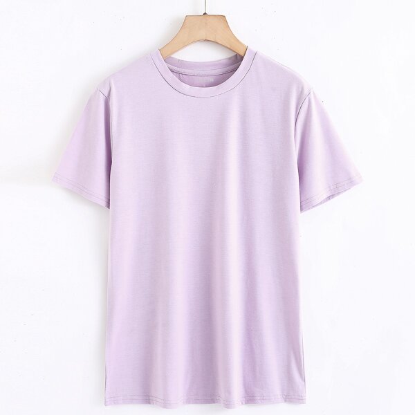 

Solid Round Neck Tee, Lilac purple
