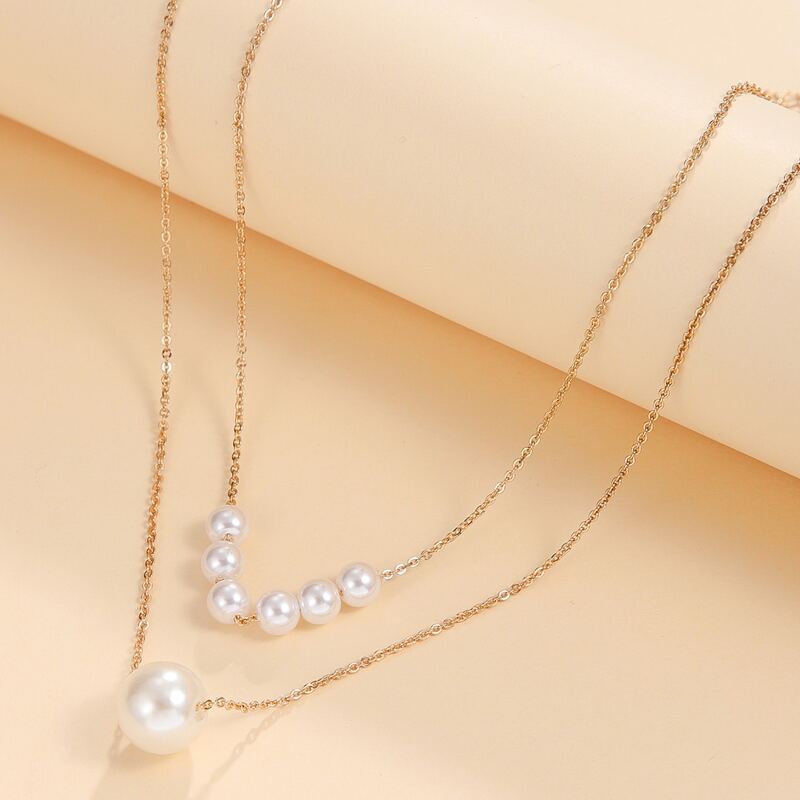 

Faux Pearl Decor Layered Necklace, Gold