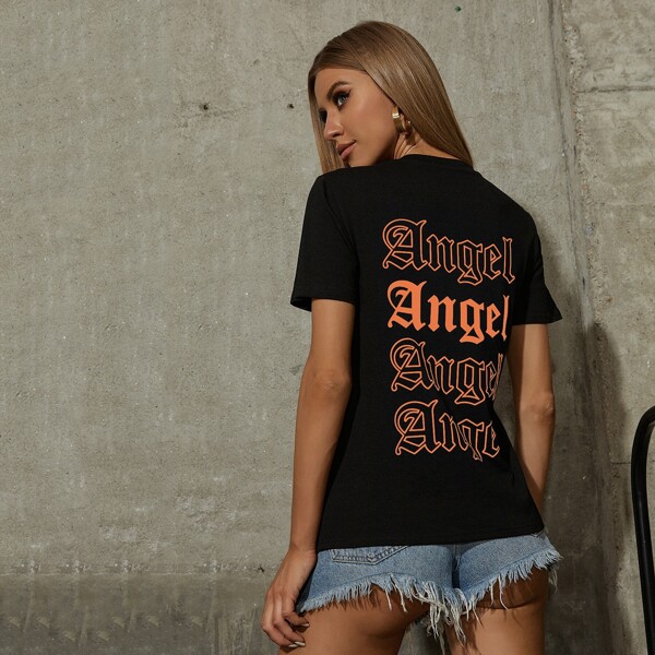 

Letter Graphic Round Neck Tee, Black
