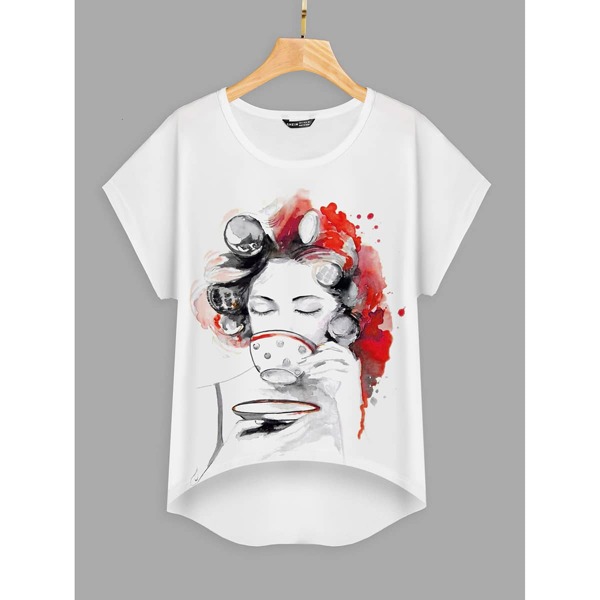 

Figure Graphic High Low Tee, White