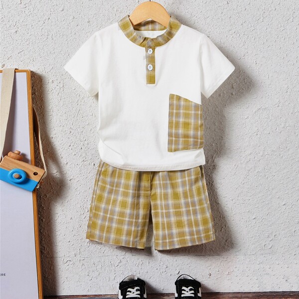 

Toddler Boys Button Front Top & Tartan Shorts Set, Multicolor