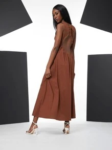 SHEIN Striped Tape Front Tied Backless Dress