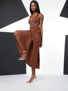 SHEIN Striped Tape Front Tied Backless Dress