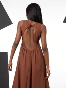 SHEIN Striped Tape Front Tied Backless Dress