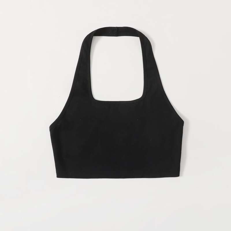 

Solid Halter Crop Top, Black