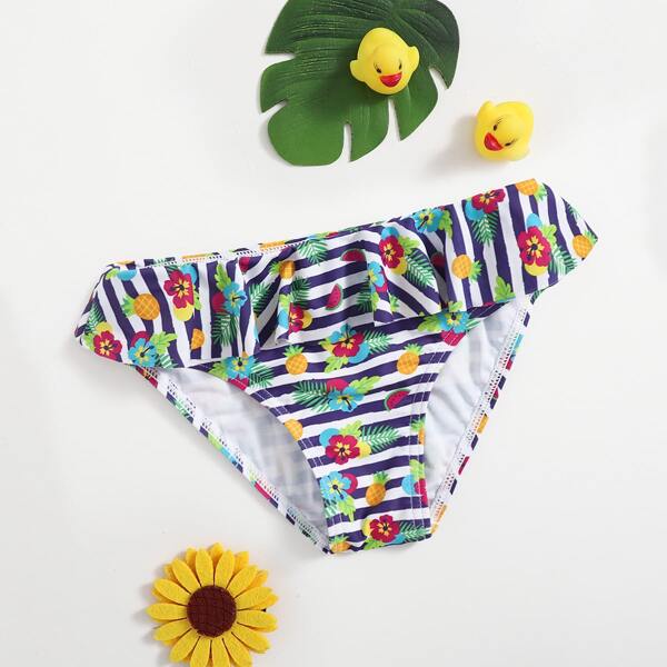 

Toddler Girls Floral & Striped Pattern Peplum Bikini Panty, Multicolor