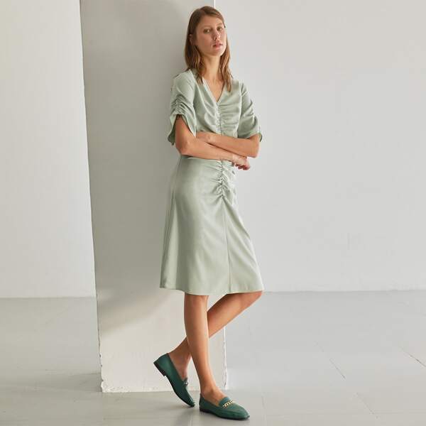 

Ruched Front Dress, Mint green