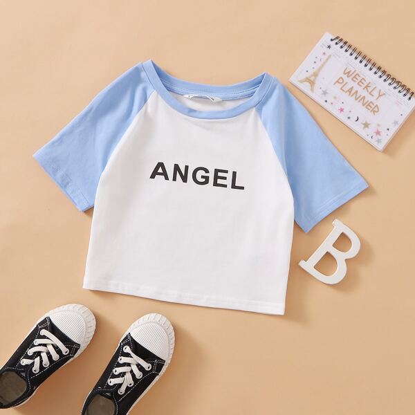 

Girls Letter Graphic Colorblock Raglan Sleeve Tee, White