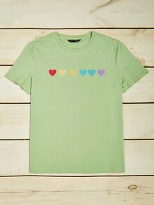 Camiseta con estampado de corazón de colores - Verde - Ver 6