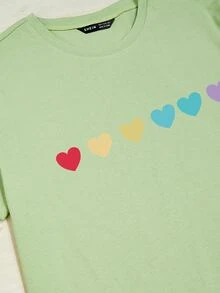 Camiseta con estampado de corazón de colores - Verde - Ver 7