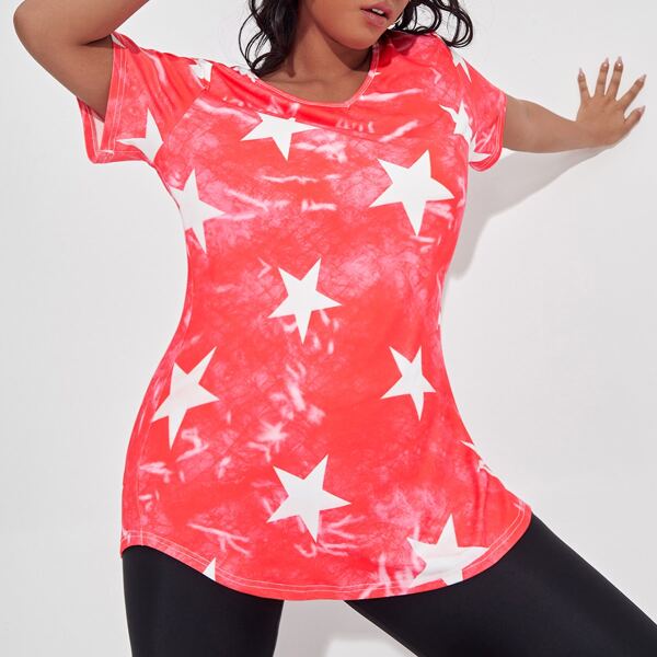 

Plus Tie Dye Star Print Tee, Red