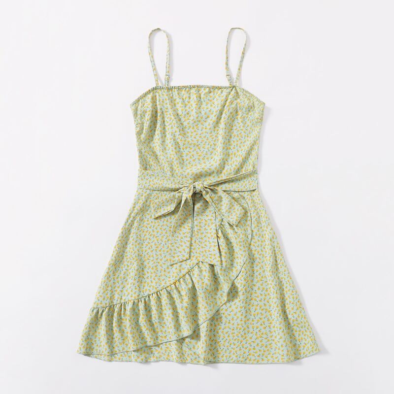 

Ditsy Floral Belted Cami Dress, Lime green