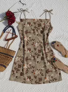 SHEIN VCAY Knot Shoulder Floral Cami Dress - Multicolor - View 1