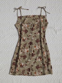 SHEIN VCAY Knot Shoulder Floral Cami Dress - Multicolor - View 2