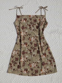 SHEIN VCAY Knot Shoulder Floral Cami Dress - Multicolor - View 4