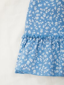 SHEIN VCAY 荷葉邊小碎花圖案連衣裙 - 藍色 - 查看 3