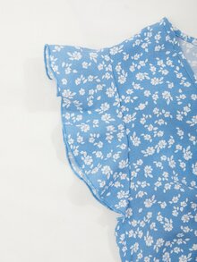 SHEIN VCAY 荷葉邊小碎花圖案連衣裙 - 藍色 - 查看 4
