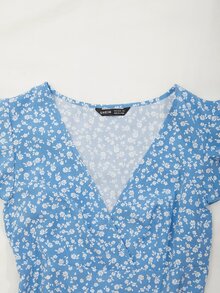 SHEIN VCAY 荷葉邊小碎花圖案連衣裙 - 藍色 - 查看 5