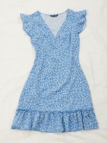 SHEIN VCAY 荷葉邊小碎花圖案連衣裙 - 藍色 - 查看 6