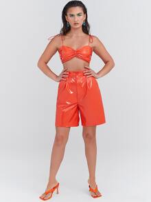 Sayndo 傾斜口袋漆皮短褲 - 橘色 - 查看 3