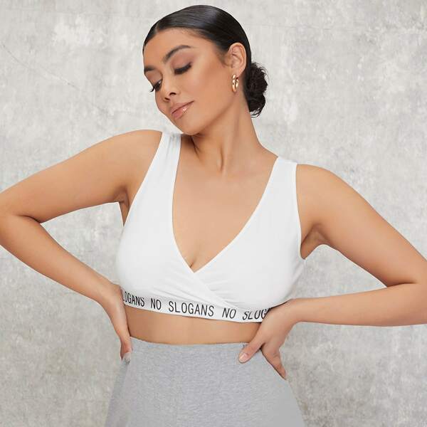 

Maternity Letter Tape Surplice Neck Nursing Sleep Bra, White