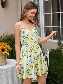 SHEIN Allover Lemon Print Cami Dress - Multicolor - View 4