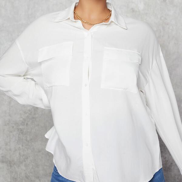 

Maternity Solid Flap Pocket Drop Shoulder Blouse, White
