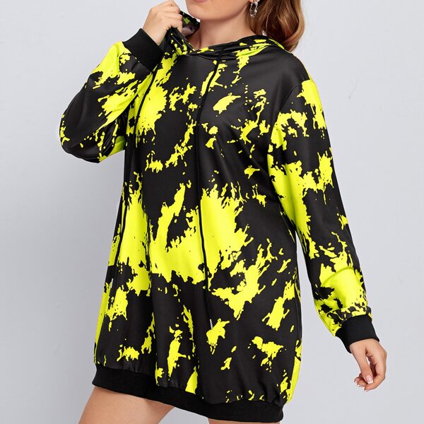 

Plus Color-block Drawstring Hooded Dress, Multicolor