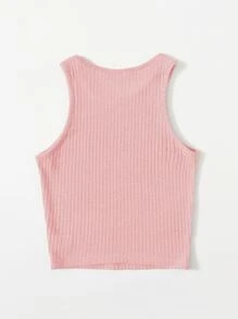 SHEIN EZwear Camiseta sin mangas de canalé liso - Rosa Pálido - Ver 2